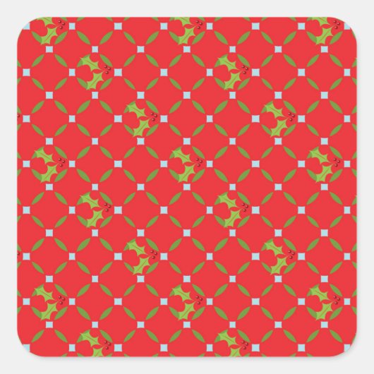 Red Christmas Holly Pattern Square Stickers (Vorderseite)