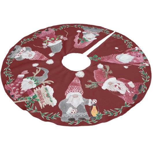 Red Christmas I Liebe Gnomes Whimsical Holiday Polyester Weihnachtsbaumdecke (Schrägansicht)