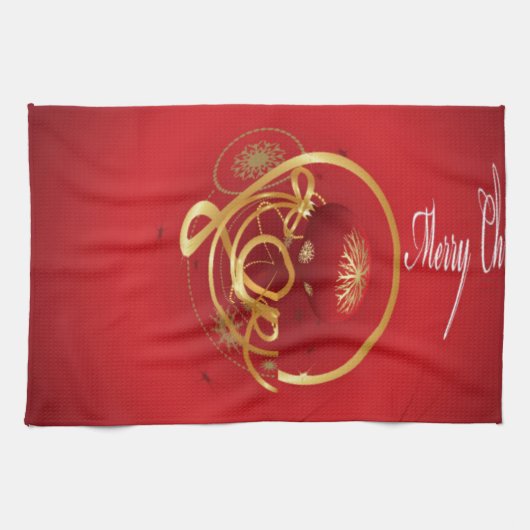 Red Christmas Jingle Bells haben einen gesegneten Geschirrtuch (Horizontal)