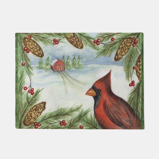Red Christmas Kardinal Doormat Rug Fußmatte (Vorderseite)
