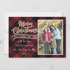 Red Christmas Karierte Fotokarte Einladung
