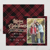 Red Christmas Karierte Fotokarte Einladung (Vorne/Hinten)