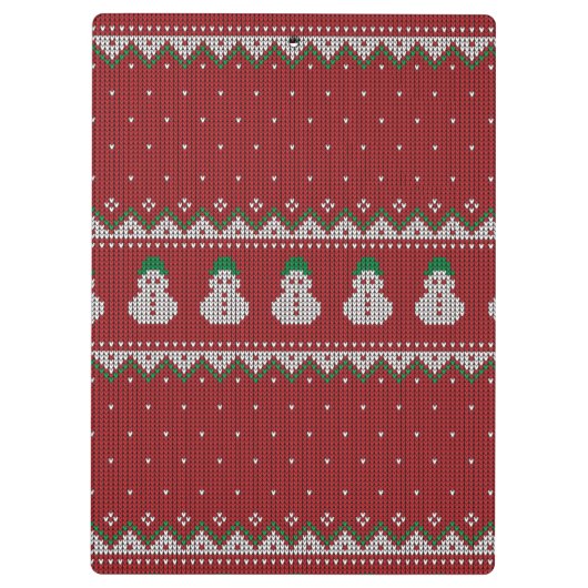 Red Christmas Knit Apple Pattern | Winter Holiday Klemmbrett (Rückseite)