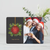 Red Christmas Label Foto Weihnachtskarte Feiertagskarte (Stehend Vorderseite)