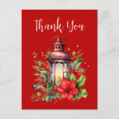 Red Christmas Lantern Poinsettia Vielen Dank Postkarte (Vorderseite)