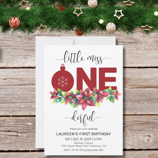 Red Christmas Little MIss 1st Birthday Invitation Einladung