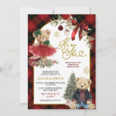 Red Christmas Luxury Bear Gender Reveal Einladung (Vorderseite)