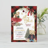 Red Christmas Luxury Bear Gender Reveal Einladung (Stehend Vorderseite)