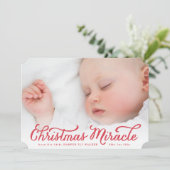 Red Christmas Miracle Holiday Birth Ankündigung (Stehend Vorderseite)