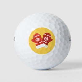 Red Christmas Mittens Golf Balls Golfball