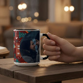 Red Christmas Mug with Custom Photo Festive Zweifarbige Tasse