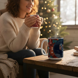 Red Christmas Mug with Custom Photo Festive  Zweifarbige Tasse