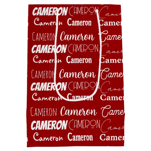 Red Christmas Name Collage Personalisiert Mittlere Geschenktüte (Rückseite)