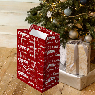 Red Christmas Name Collage Personalisiert Mittlere Geschenktüte