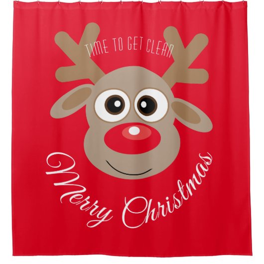 Red Christmas Niedlich Cartoon Reindeer Script Duschvorhang (Vorderseite)