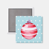 Red Christmas Ornament Blue Magnet (Vorderseite/Rückseite)