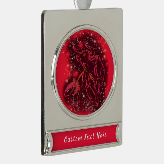 Red Christmas Ornament Bull Running - Dein Text (Rechts)