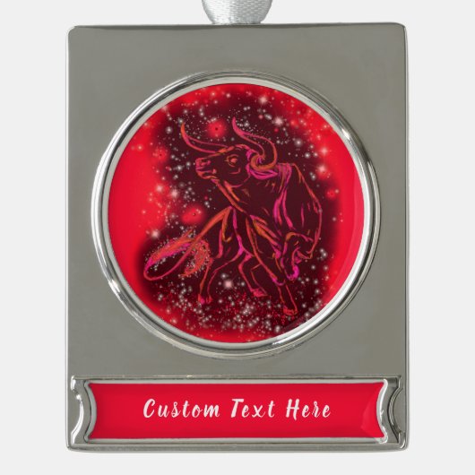 Red Christmas Ornament Bull Running - Dein Text (Vorderseite)
