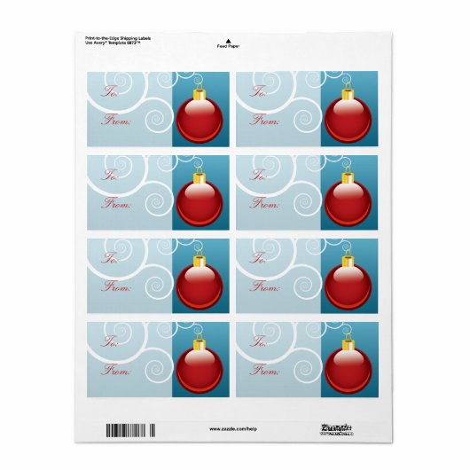 Red Christmas Ornament Gift Labels (Vorne)