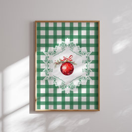 Red Christmas Ornament Green Gingham Holiday Poster