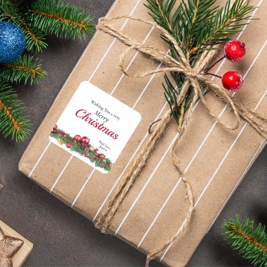 Red Christmas Ornaments Festive Holiday Quadratischer Aufkleber