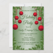 Red Christmas Ornaments Green Holidays Party Einladung (Vorderseite)