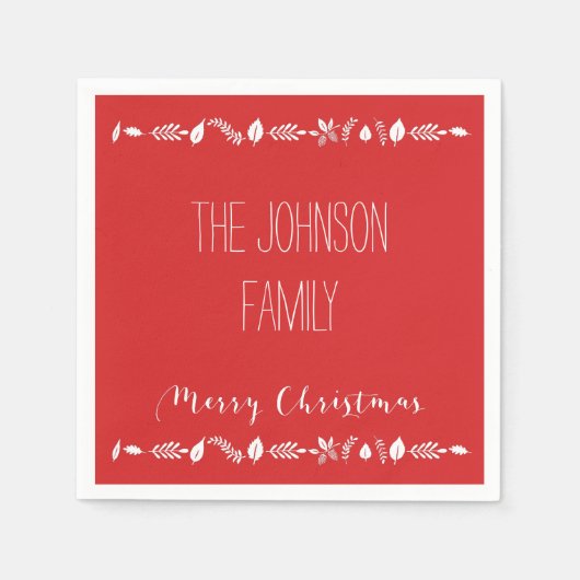 Red Christmas Paper Napkins mit weißen Blätter Serviette (Vorderseite)