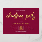 Red Christmas Party Calligraphy Elegant Folieneinladung (Vorderseite)