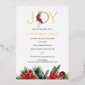 Red Christmas Party Joy Foliage Wreath Folieneinladung (Vorderseite)