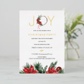 Red Christmas Party Joy Foliage Wreath Folieneinladung (Stehend vorne)