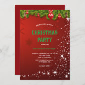 Red CHRISTMAS PARTY red Ornaments and Snowflakes  Einladung (Vorne/Hinten)