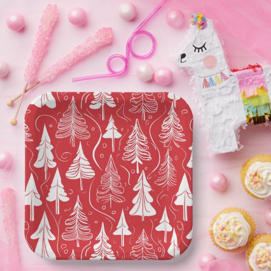 Red Christmas Pattern#6 ID1009 Pappteller (Party)