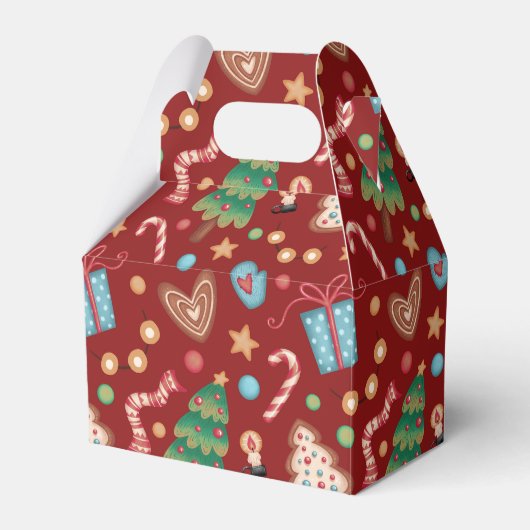 Red Christmas Pattern Gabled Party Favor Gift Box Geschenkschachtel (Vorderseite)