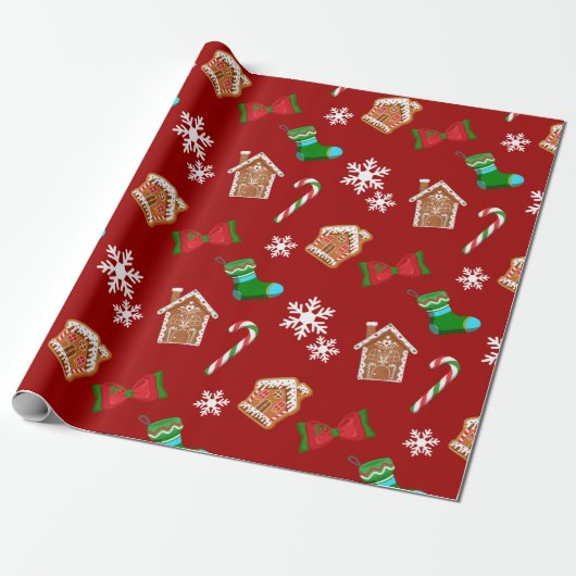 Red Christmas Pattern Geschenkpapier (Ungerollt)