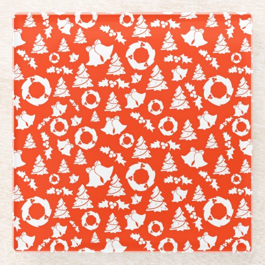 Red Christmas Pattern Glasuntersetzer (Vorderseite)