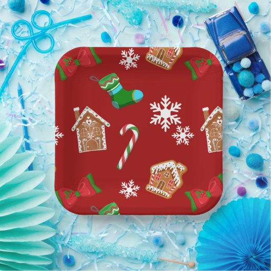 Red Christmas Pattern Pappteller (Party)