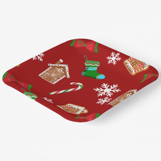 Red Christmas Pattern Pappteller (Gewinkelt)