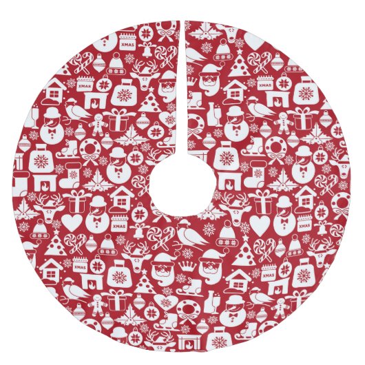 Red Christmas Pattern Polyester Weihnachtsbaumdecke (Vorderseite)