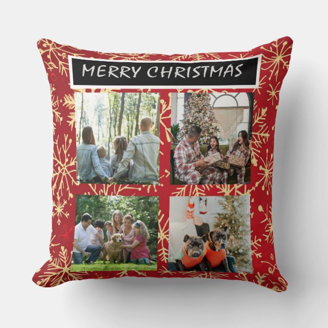 Red Christmas Patterns  4 Photo Collage Kissen (Vorderseite)