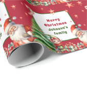 Red Christmas Personalisiert Santa and Elf Geschenkpapier (Rolleneckpunkt)