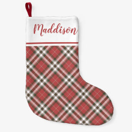 Red Christmas plaid pattern personalized name  Kleiner Weihnachtsstrumpf