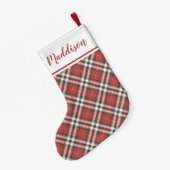 Red Christmas plaid pattern personalized name  Kleiner Weihnachtsstrumpf (Rückseite (Hängend))