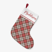 Red Christmas plaid pattern personalized name  Kleiner Weihnachtsstrumpf (Vorderansicht (hängend))
