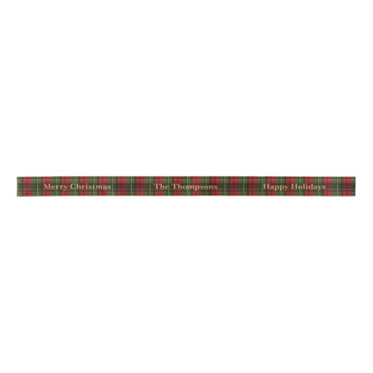Red Christmas Plaid With Custom Text Festive Satinband (Vorderseite)