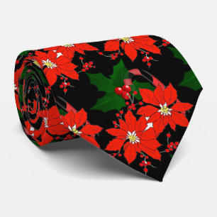 Red Christmas Poinsettia auf Black Neck Tie Krawatte
