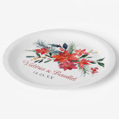 Red Christmas Poinsettia Elegant Floral Wedding Pappteller (Schrägansicht)