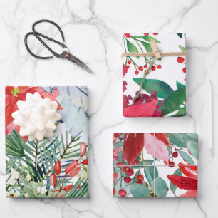 Red Christmas Poinsettia Geschenkpapier Set
