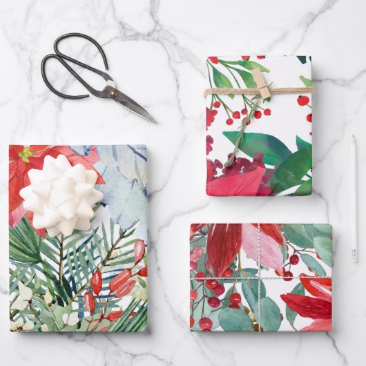 Red Christmas Poinsettia Geschenkpapier Set (Vorderseite)