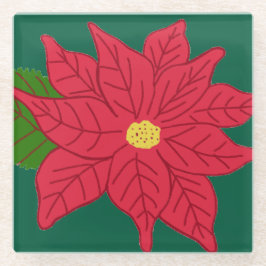 Red Christmas Poinsettia Glasuntersetzer