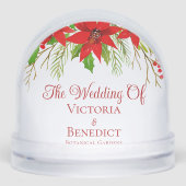 Red Christmas Poinsettia Holiday Photo Wedding Schneekugeln (Vorderseite)